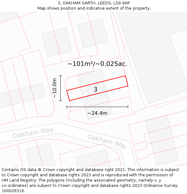 3, OAKHAM GARTH, LEEDS, LS9 9AP: Plot and title map