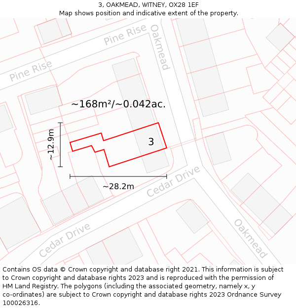 3, OAKMEAD, WITNEY, OX28 1EF: Plot and title map