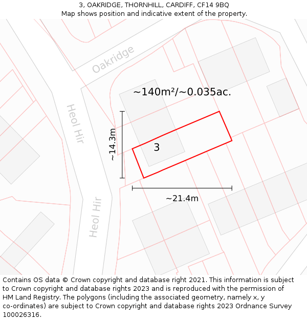 3, OAKRIDGE, THORNHILL, CARDIFF, CF14 9BQ: Plot and title map