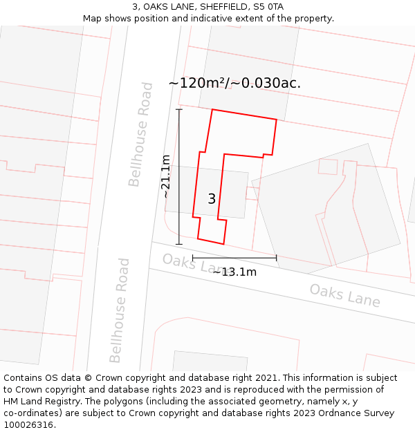 3, OAKS LANE, SHEFFIELD, S5 0TA: Plot and title map