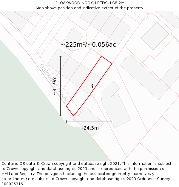 3, OAKWOOD NOOK, LEEDS, LS8 2JA: Plot and title map