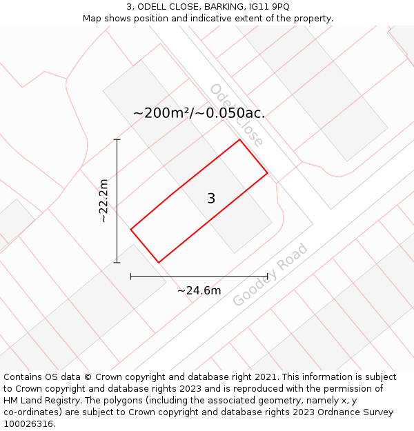 3, ODELL CLOSE, BARKING, IG11 9PQ: Plot and title map