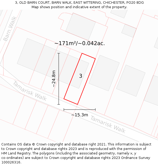 3, OLD BARN COURT, BARN WALK, EAST WITTERING, CHICHESTER, PO20 8DG: Plot and title map