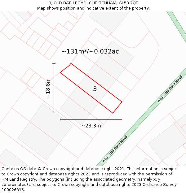 3, OLD BATH ROAD, CHELTENHAM, GL53 7QF: Plot and title map