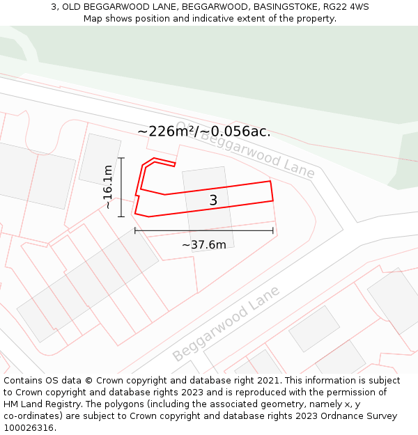 3, OLD BEGGARWOOD LANE, BEGGARWOOD, BASINGSTOKE, RG22 4WS: Plot and title map