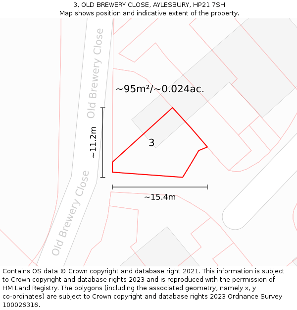 3, OLD BREWERY CLOSE, AYLESBURY, HP21 7SH: Plot and title map