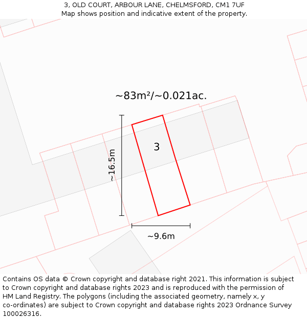 3, OLD COURT, ARBOUR LANE, CHELMSFORD, CM1 7UF: Plot and title map