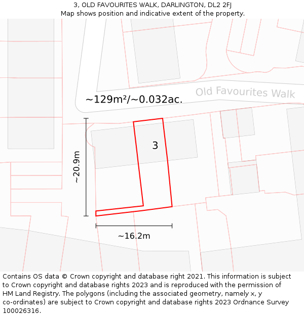 3, OLD FAVOURITES WALK, DARLINGTON, DL2 2FJ: Plot and title map