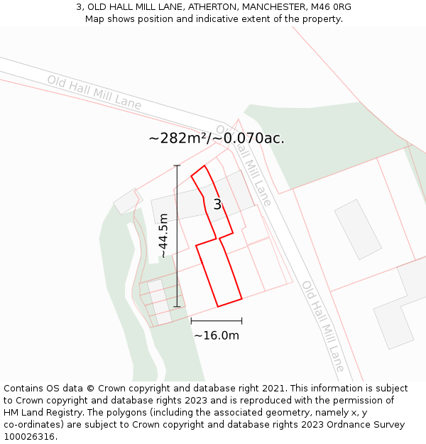 3, OLD HALL MILL LANE, ATHERTON, MANCHESTER, M46 0RG: Plot and title map