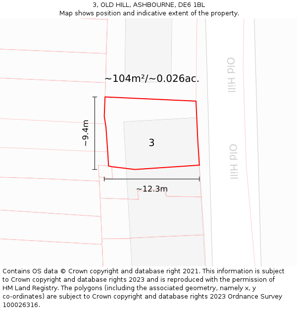 3, OLD HILL, ASHBOURNE, DE6 1BL: Plot and title map