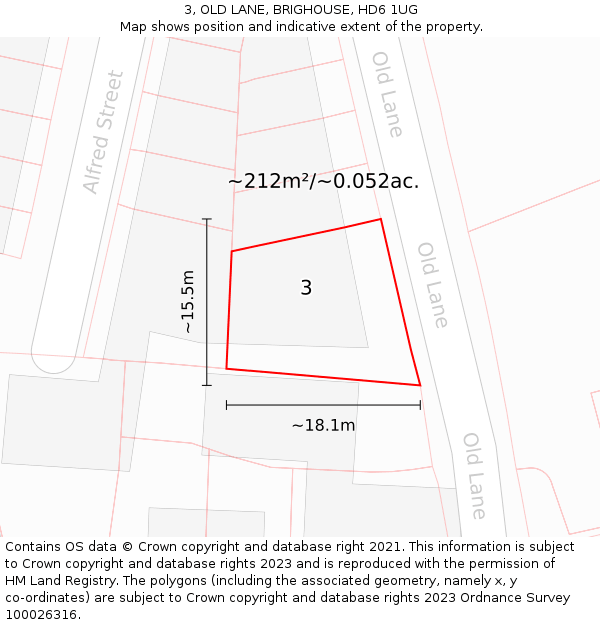 3, OLD LANE, BRIGHOUSE, HD6 1UG: Plot and title map