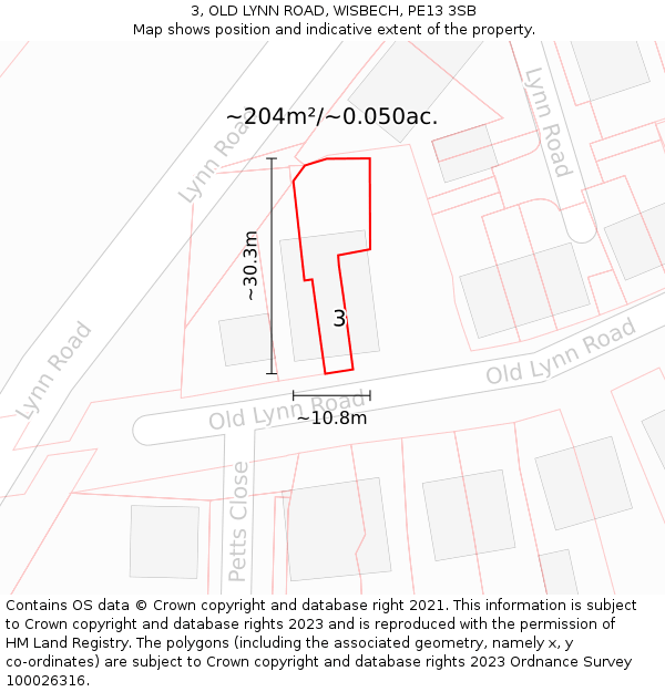 3, OLD LYNN ROAD, WISBECH, PE13 3SB: Plot and title map