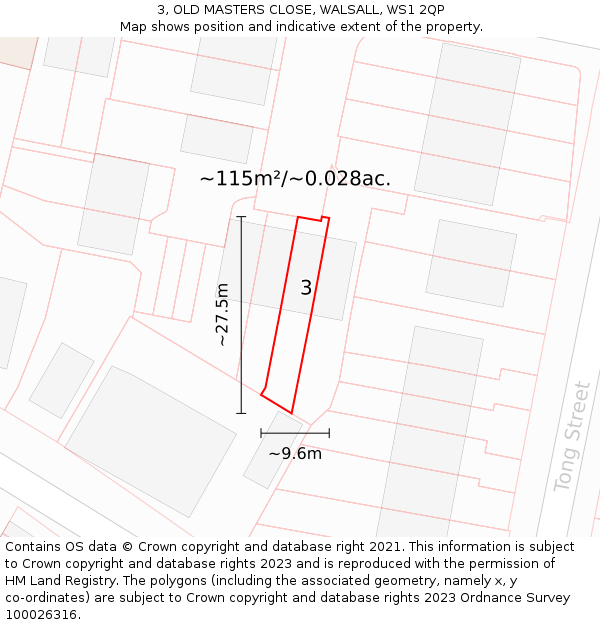3, OLD MASTERS CLOSE, WALSALL, WS1 2QP: Plot and title map