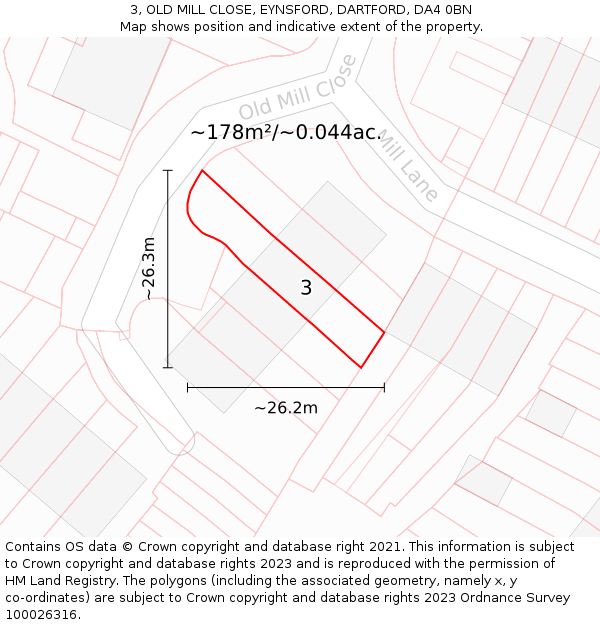 3, OLD MILL CLOSE, EYNSFORD, DARTFORD, DA4 0BN: Plot and title map