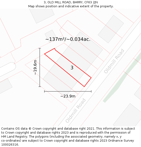 3, OLD MILL ROAD, BARRY, CF63 2JN: Plot and title map