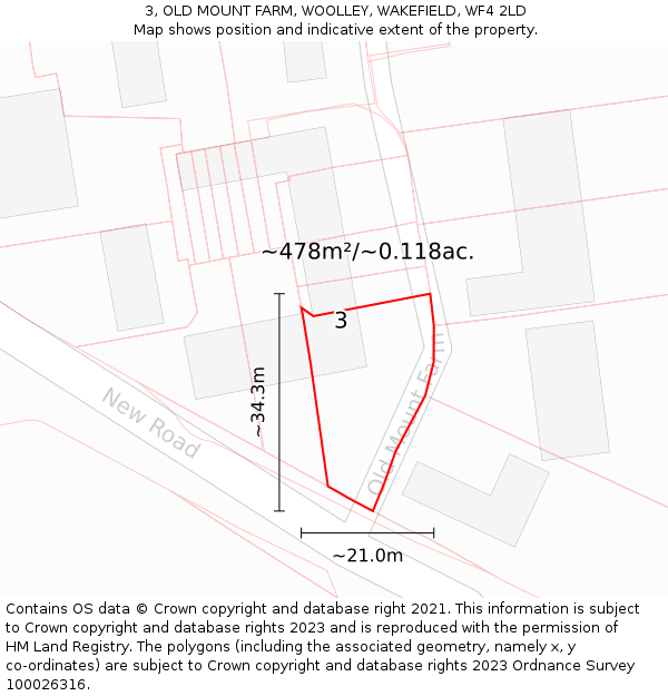 3, OLD MOUNT FARM, WOOLLEY, WAKEFIELD, WF4 2LD: Plot and title map