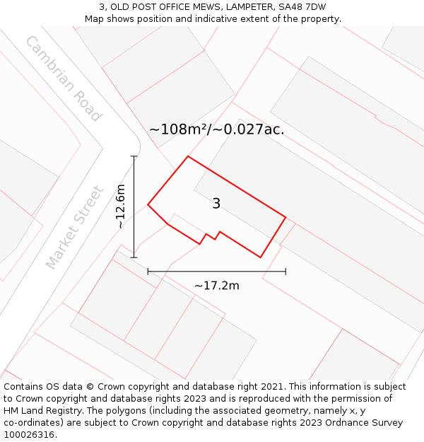 3, OLD POST OFFICE MEWS, LAMPETER, SA48 7DW: Plot and title map