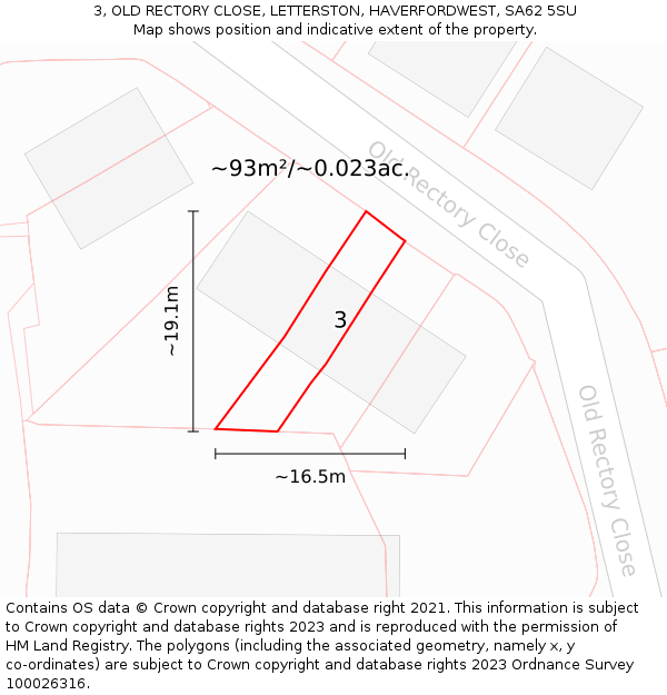 3, OLD RECTORY CLOSE, LETTERSTON, HAVERFORDWEST, SA62 5SU: Plot and title map