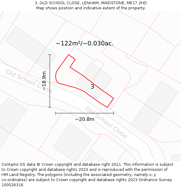 3, OLD SCHOOL CLOSE, LENHAM, MAIDSTONE, ME17 2HD: Plot and title map