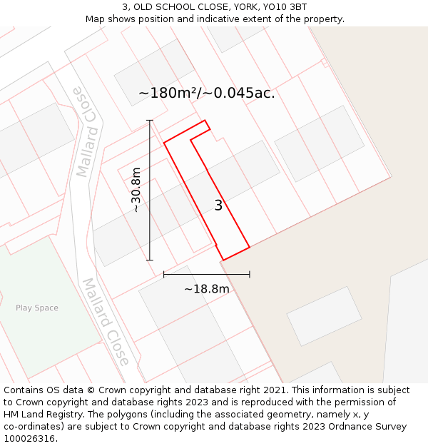 3, OLD SCHOOL CLOSE, YORK, YO10 3BT: Plot and title map