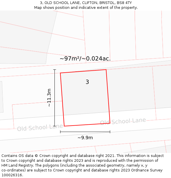 3, OLD SCHOOL LANE, CLIFTON, BRISTOL, BS8 4TY: Plot and title map