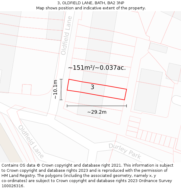 3, OLDFIELD LANE, BATH, BA2 3NP: Plot and title map