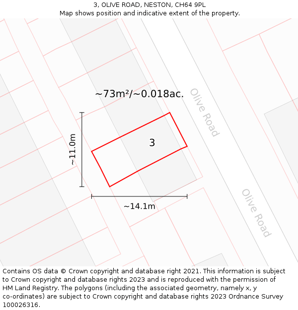 3, OLIVE ROAD, NESTON, CH64 9PL: Plot and title map