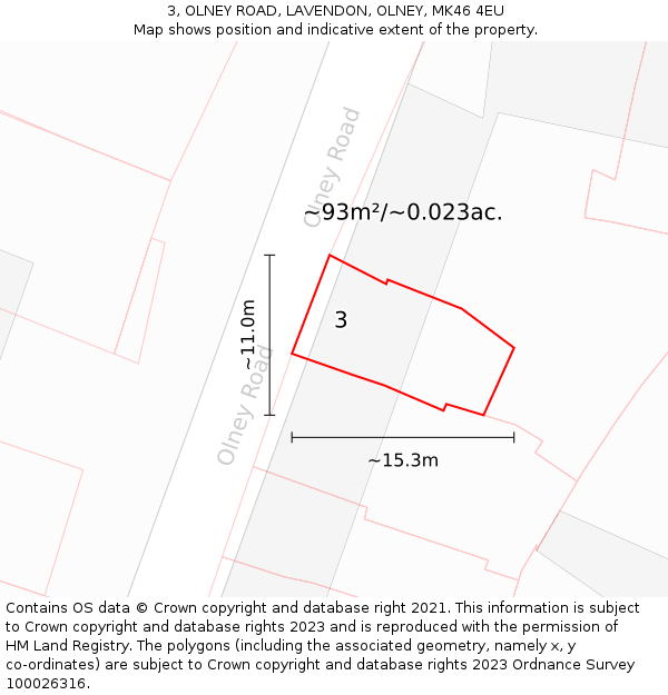3, OLNEY ROAD, LAVENDON, OLNEY, MK46 4EU: Plot and title map
