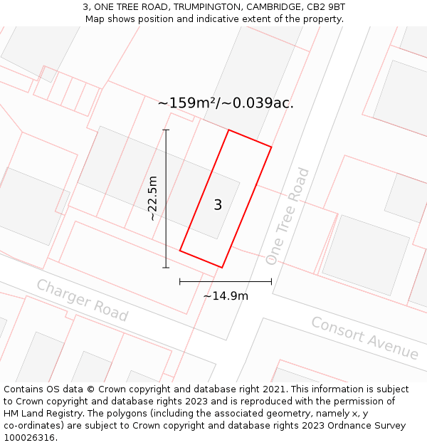 3, ONE TREE ROAD, TRUMPINGTON, CAMBRIDGE, CB2 9BT: Plot and title map