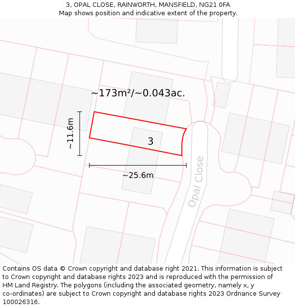 3, OPAL CLOSE, RAINWORTH, MANSFIELD, NG21 0FA: Plot and title map