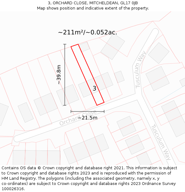 3, ORCHARD CLOSE, MITCHELDEAN, GL17 0JB: Plot and title map