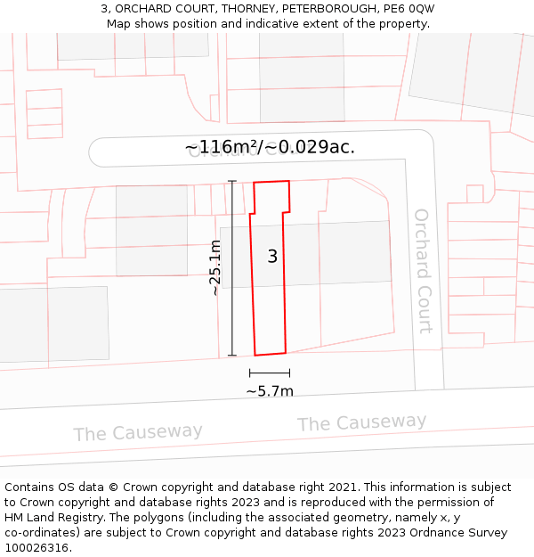 3, ORCHARD COURT, THORNEY, PETERBOROUGH, PE6 0QW: Plot and title map