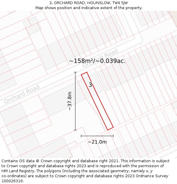 3, ORCHARD ROAD, HOUNSLOW, TW4 5JW: Plot and title map