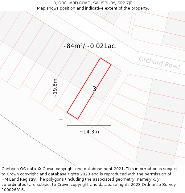 3, ORCHARD ROAD, SALISBURY, SP2 7JE: Plot and title map