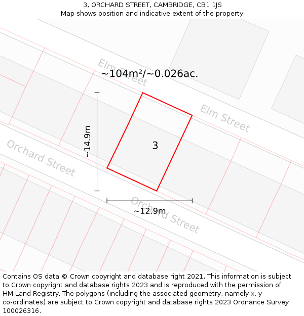 3, ORCHARD STREET, CAMBRIDGE, CB1 1JS: Plot and title map