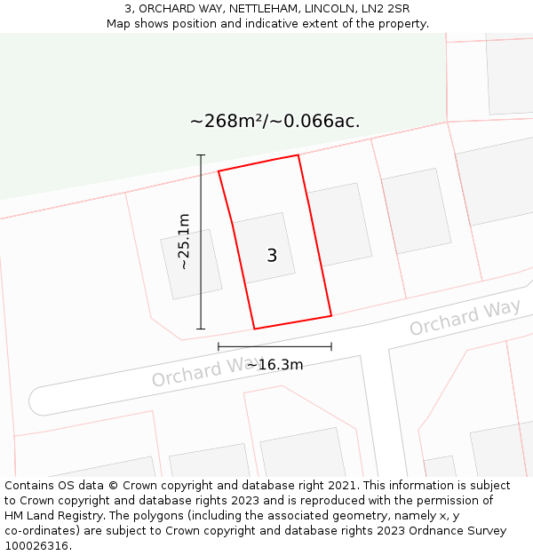 3, ORCHARD WAY, NETTLEHAM, LINCOLN, LN2 2SR: Plot and title map