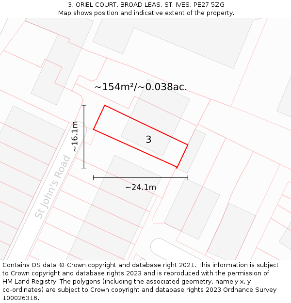3, ORIEL COURT, BROAD LEAS, ST. IVES, PE27 5ZG: Plot and title map