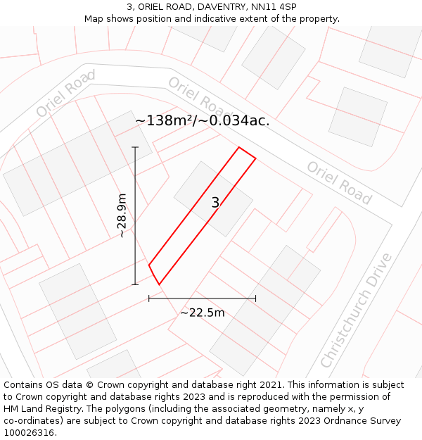3, ORIEL ROAD, DAVENTRY, NN11 4SP: Plot and title map