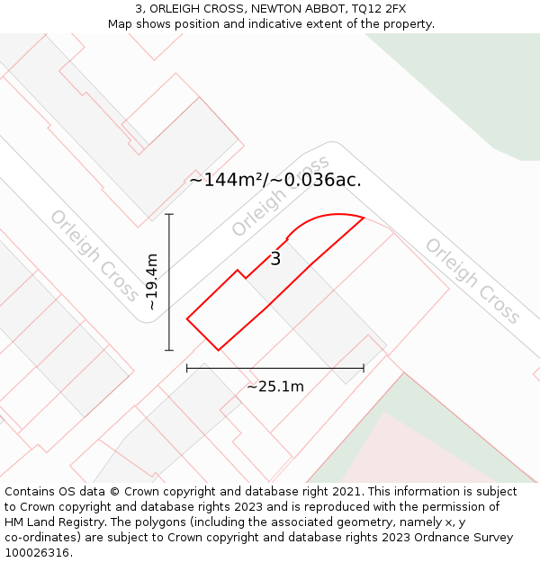 3, ORLEIGH CROSS, NEWTON ABBOT, TQ12 2FX: Plot and title map