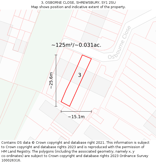 3, OSBORNE CLOSE, SHREWSBURY, SY1 2SU: Plot and title map