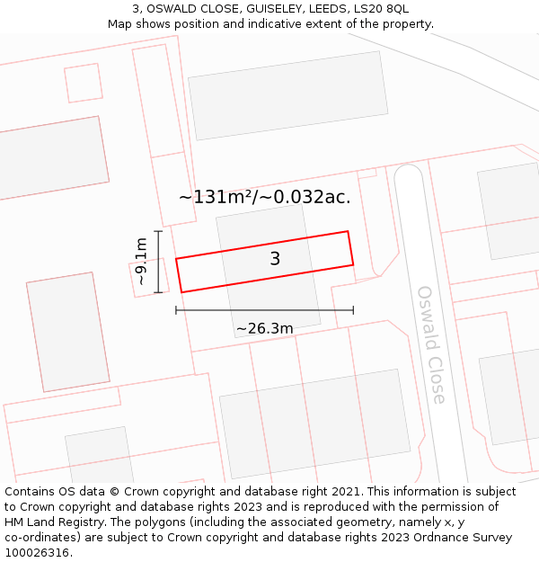 3, OSWALD CLOSE, GUISELEY, LEEDS, LS20 8QL: Plot and title map