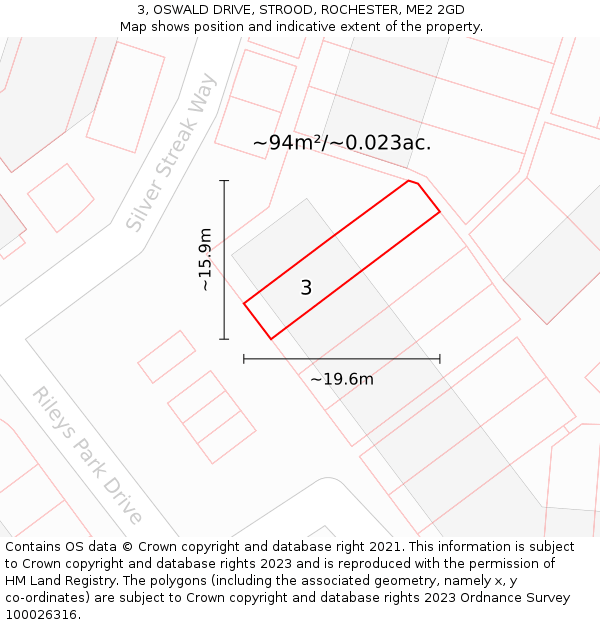 3, OSWALD DRIVE, STROOD, ROCHESTER, ME2 2GD: Plot and title map