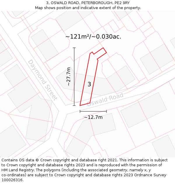3, OSWALD ROAD, PETERBOROUGH, PE2 9RY: Plot and title map