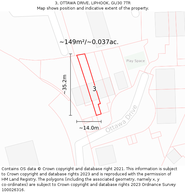 3, OTTAWA DRIVE, LIPHOOK, GU30 7TR: Plot and title map