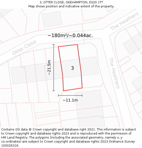 3, OTTER CLOSE, OKEHAMPTON, EX20 1TT: Plot and title map