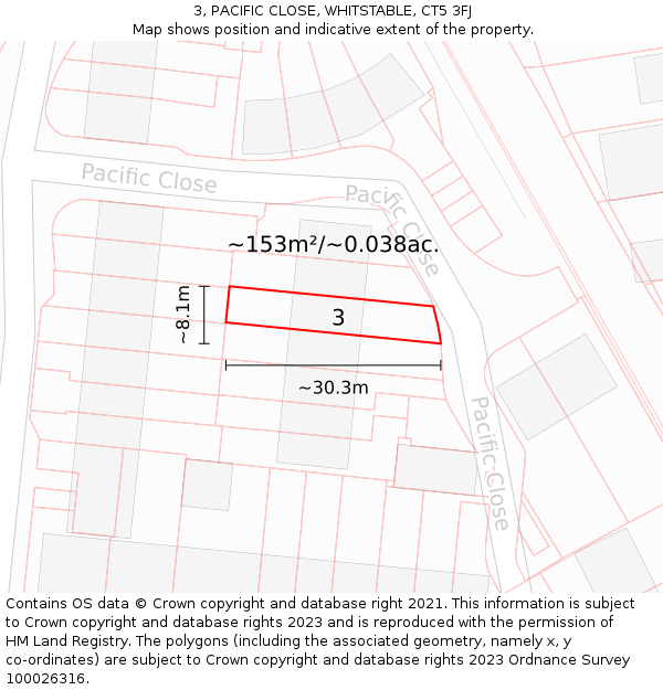 3, PACIFIC CLOSE, WHITSTABLE, CT5 3FJ: Plot and title map
