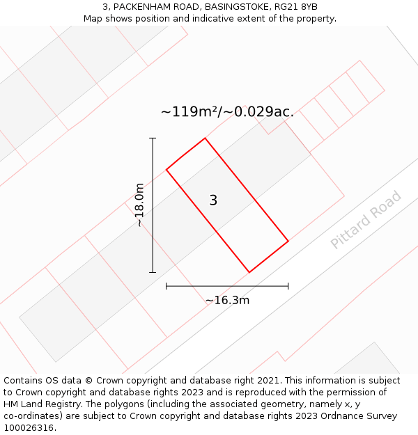 3, PACKENHAM ROAD, BASINGSTOKE, RG21 8YB: Plot and title map