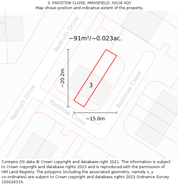 3, PADSTOW CLOSE, MANSFIELD, NG18 4QY: Plot and title map