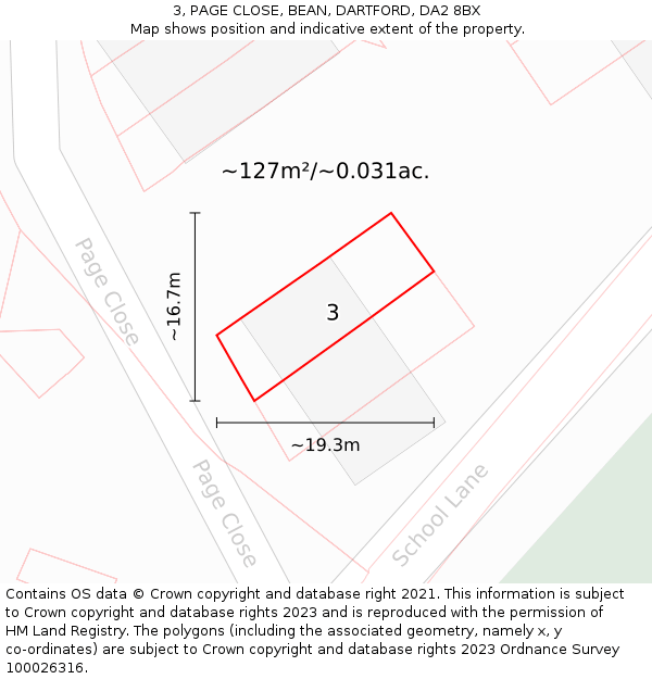 3, PAGE CLOSE, BEAN, DARTFORD, DA2 8BX: Plot and title map
