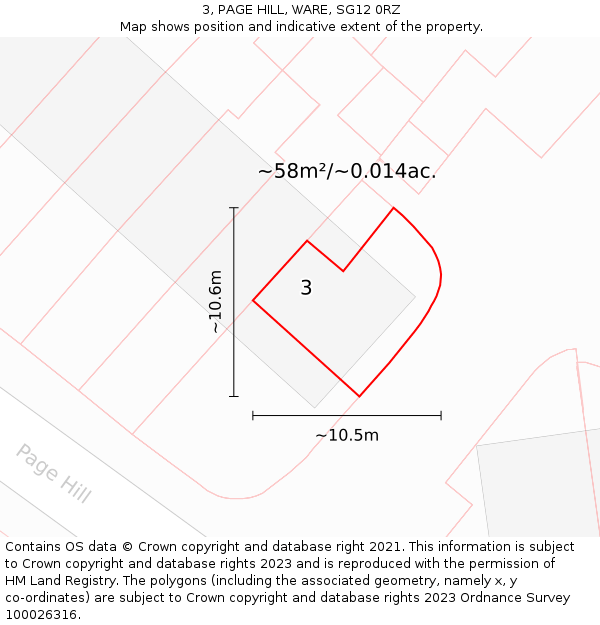 3, PAGE HILL, WARE, SG12 0RZ: Plot and title map